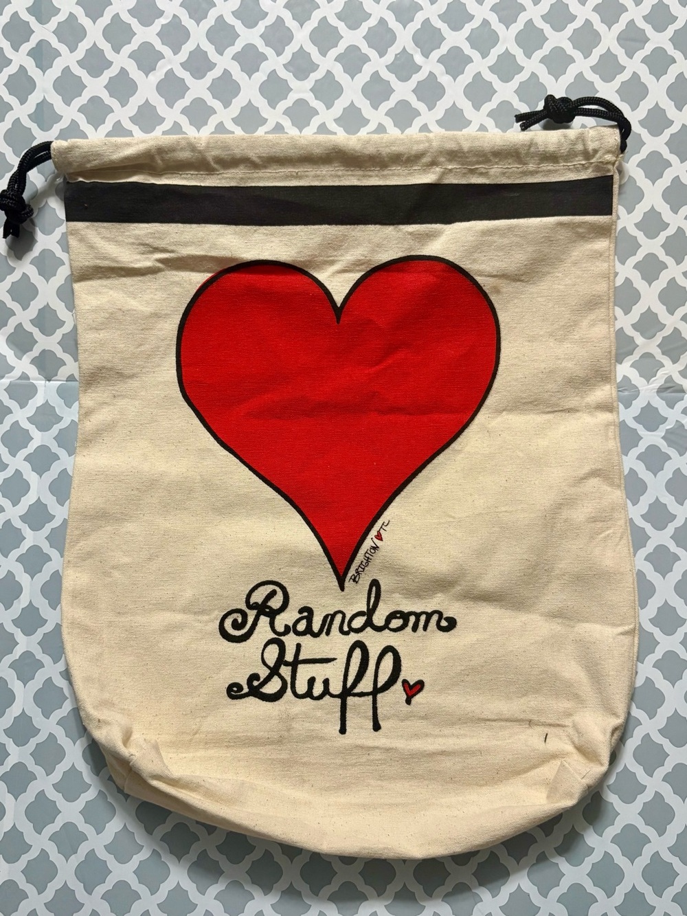 Brighton Canvas Drawstring Tote with Red Heart